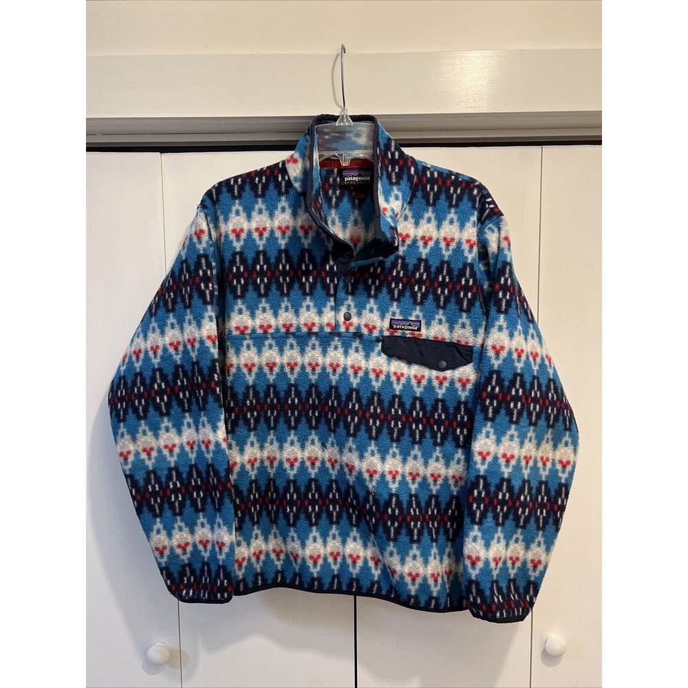 Patagonia Synchilla Snap-T Fleece Pullover Forest Carpet Deep Sea Blue Mens Sz S